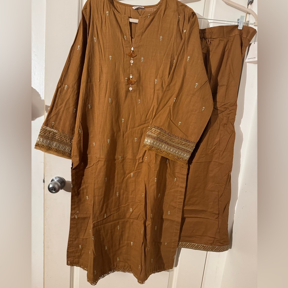 Sapphire winter suite Brown Embroidered Kurta and plazo pants